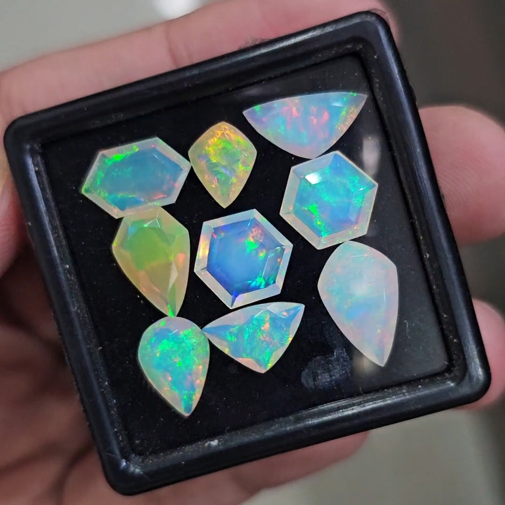 9 Pcs Natural Ethiopian Opal Faceted | Fancy | 9-14mm| With Box