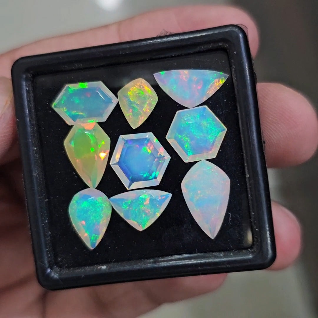 9 Pcs Natural Ethiopian Opal Faceted | Fancy | 9-14mm| With Box