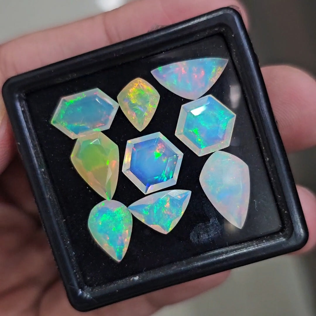 9 Pcs Natural Ethiopian Opal Faceted | Fancy | 9-14mm| With Box
