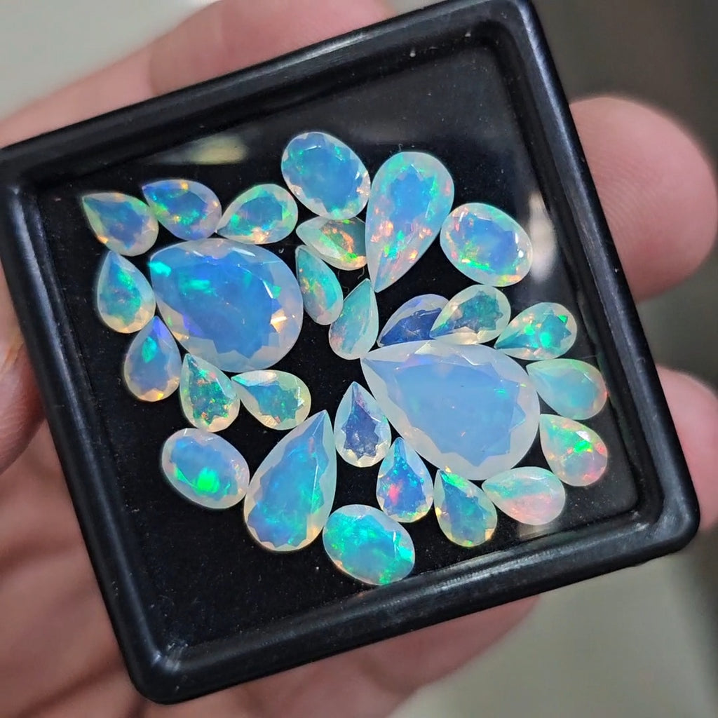 27 Pcs Natural Ethiopian Opal Faceted | Oval & Pear | 6-14mm| With Box