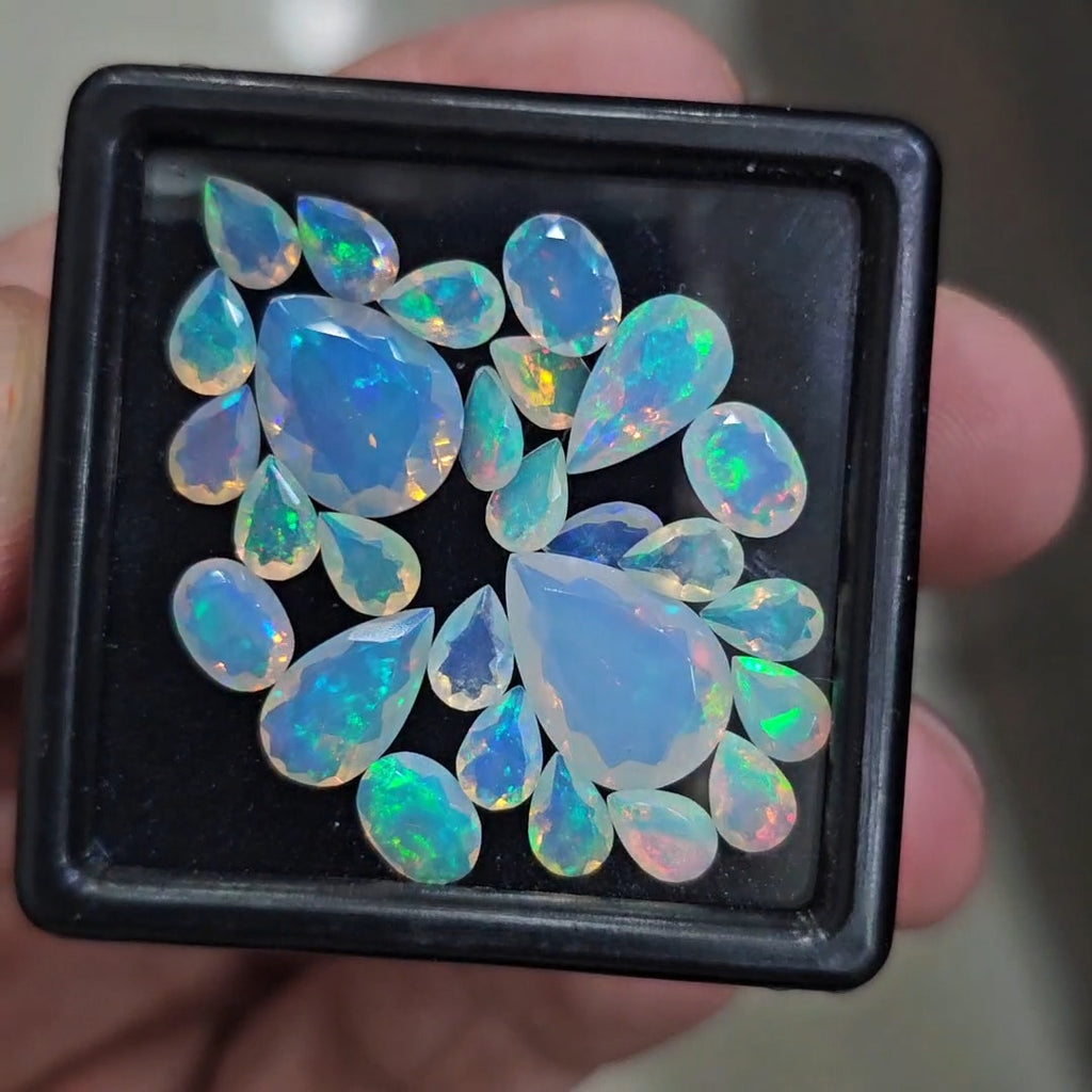 27 Pcs Natural Ethiopian Opal Faceted | Oval & Pear | 6-14mm| With Box