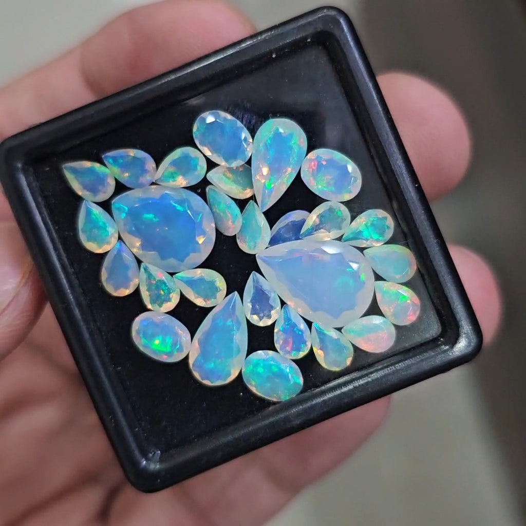 27 Pcs Natural Ethiopian Opal Faceted | Oval & Pear | 6-14mm| With Box