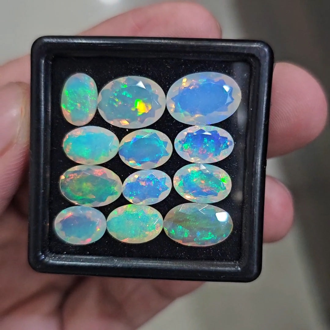12 Pcs Natural Ethiopian Opal Faceted | Oval | 9-13mm| With Box