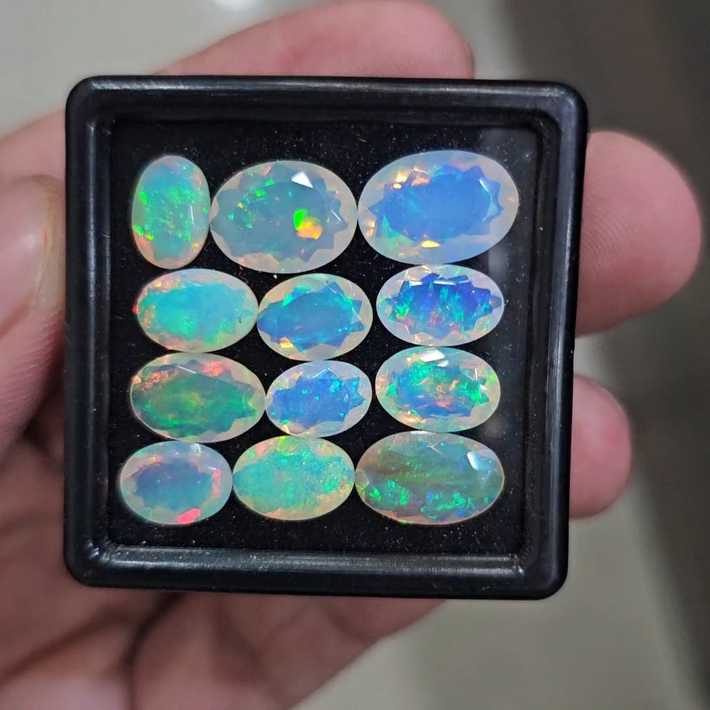12 Pcs Natural Ethiopian Opal Faceted | Oval | 9-13mm| With Box