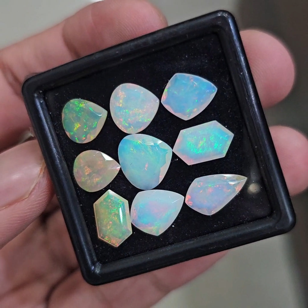 9 Pcs Natural Ethiopian Opal Faceted | Fancy | 9-12mm| With Box