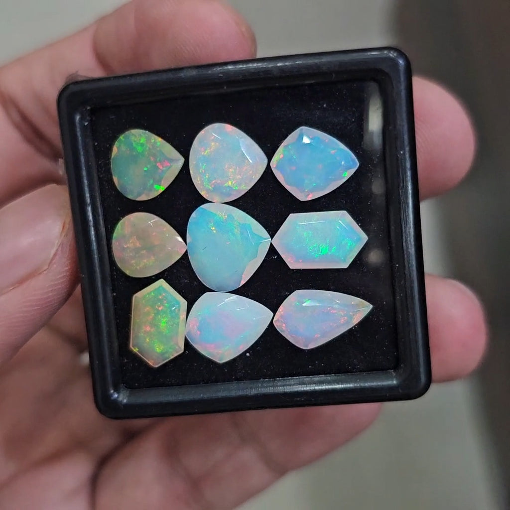 9 Pcs Natural Ethiopian Opal Faceted | Fancy | 9-12mm| With Box