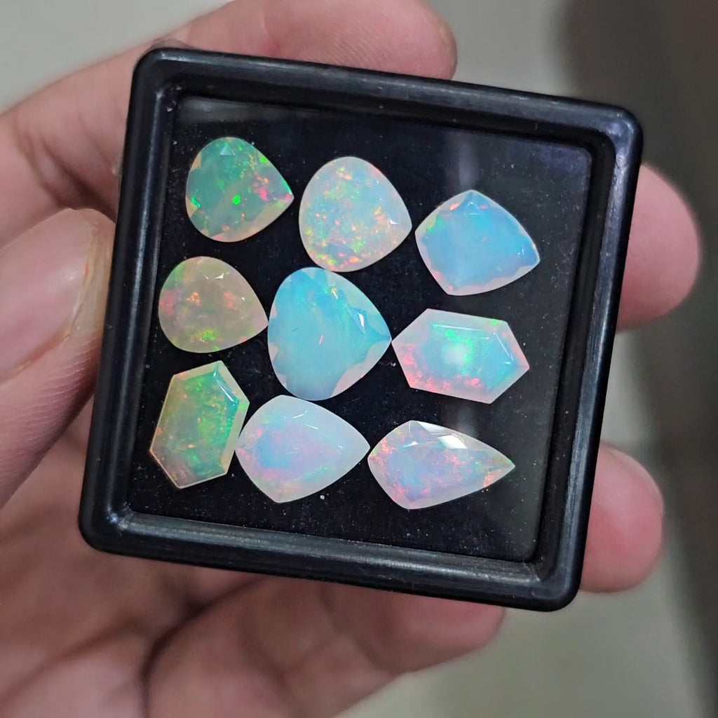 9 Pcs Natural Ethiopian Opal Faceted | Fancy | 9-12mm| With Box