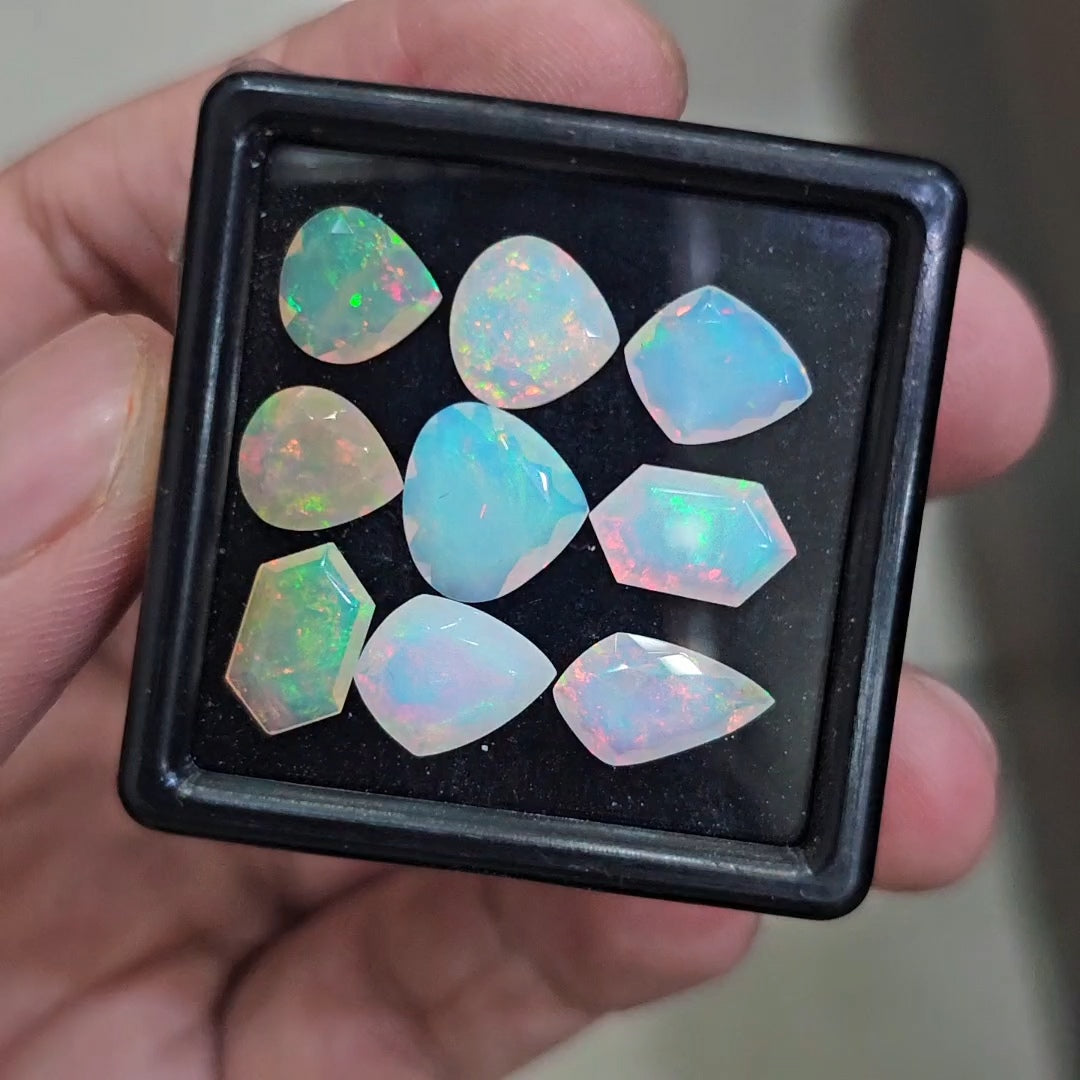 9 Pcs Natural Ethiopian Opal Faceted | Fancy | 9-12mm| With Box