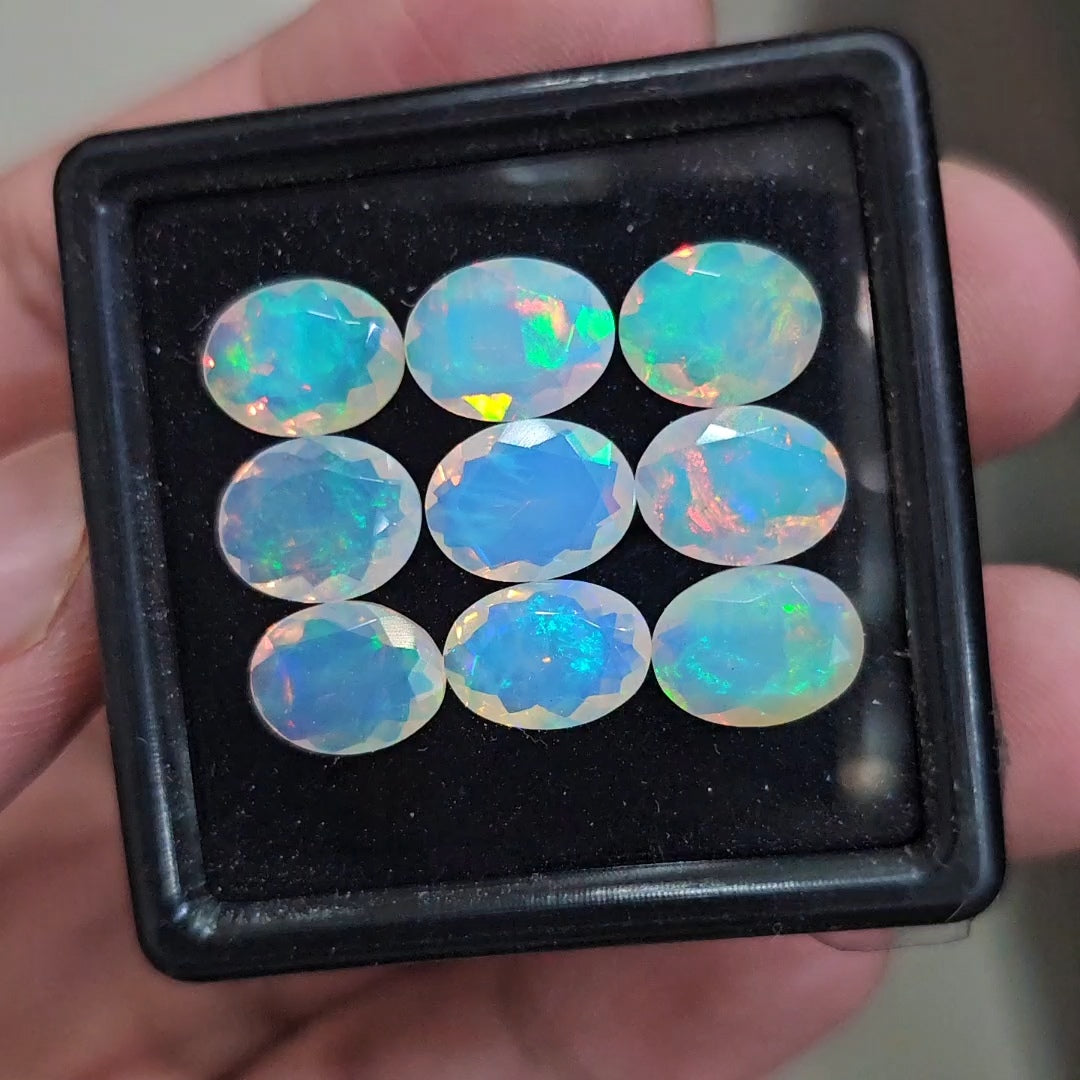 9 Pcs Natural Ethiopian Opal Faceted | Oval | 10x8mm| With Box