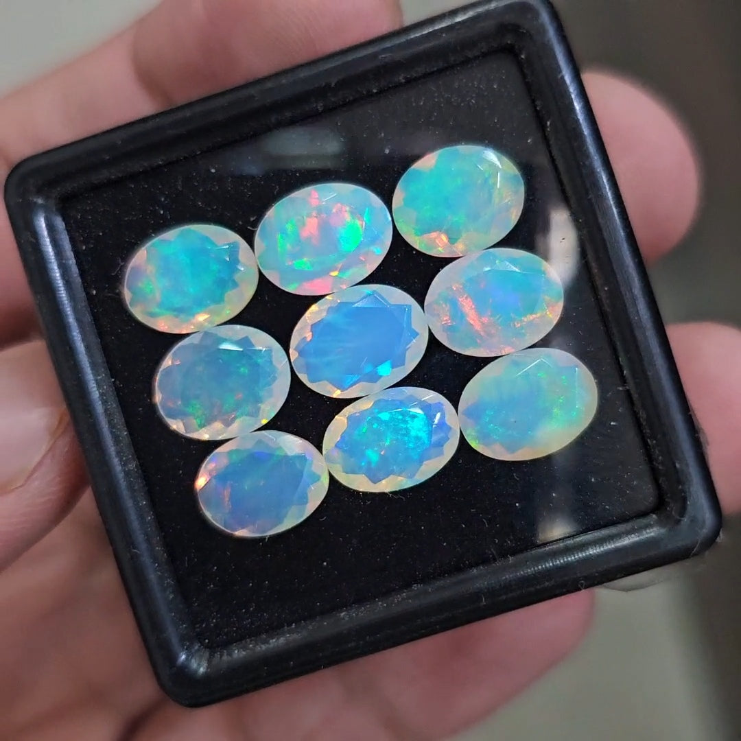 9 Pcs Natural Ethiopian Opal Faceted | Oval | 10x8mm| With Box