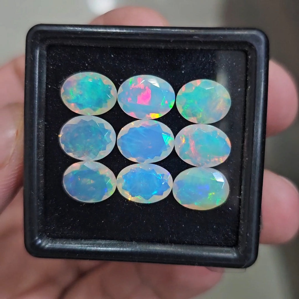9 Pcs Natural Ethiopian Opal Faceted | Oval | 10x8mm| With Box