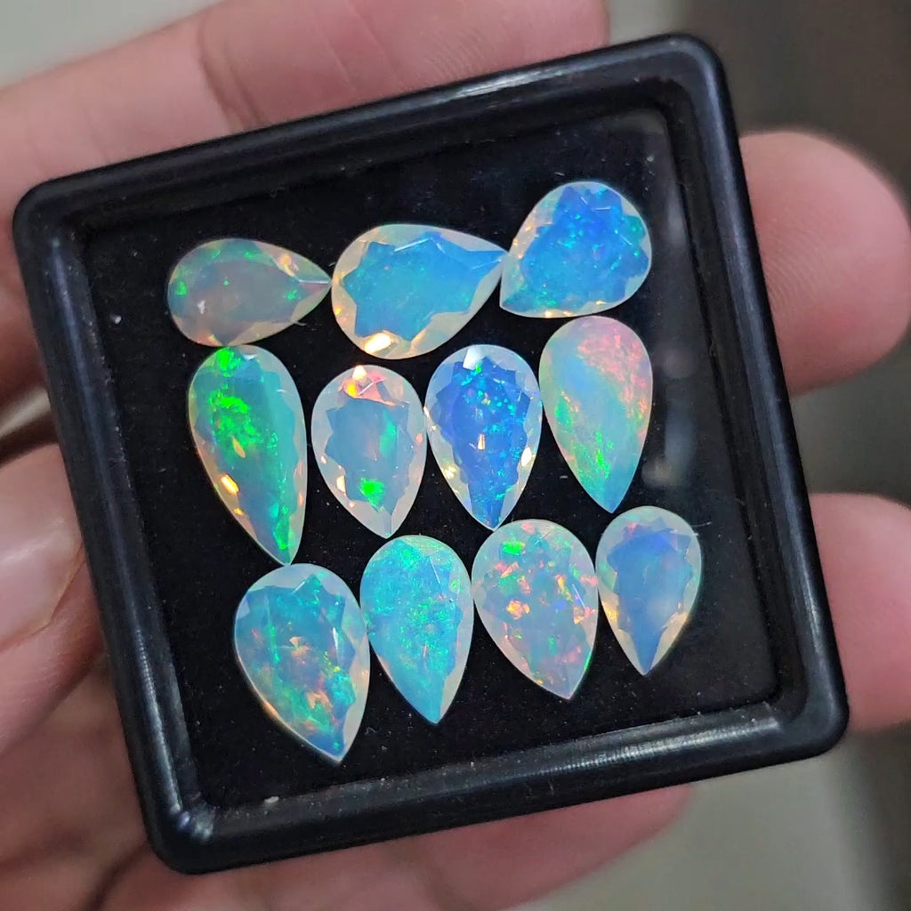 11 Pcs Natural Ethiopian Opal Faceted | Pear | 10-12mm| With Box