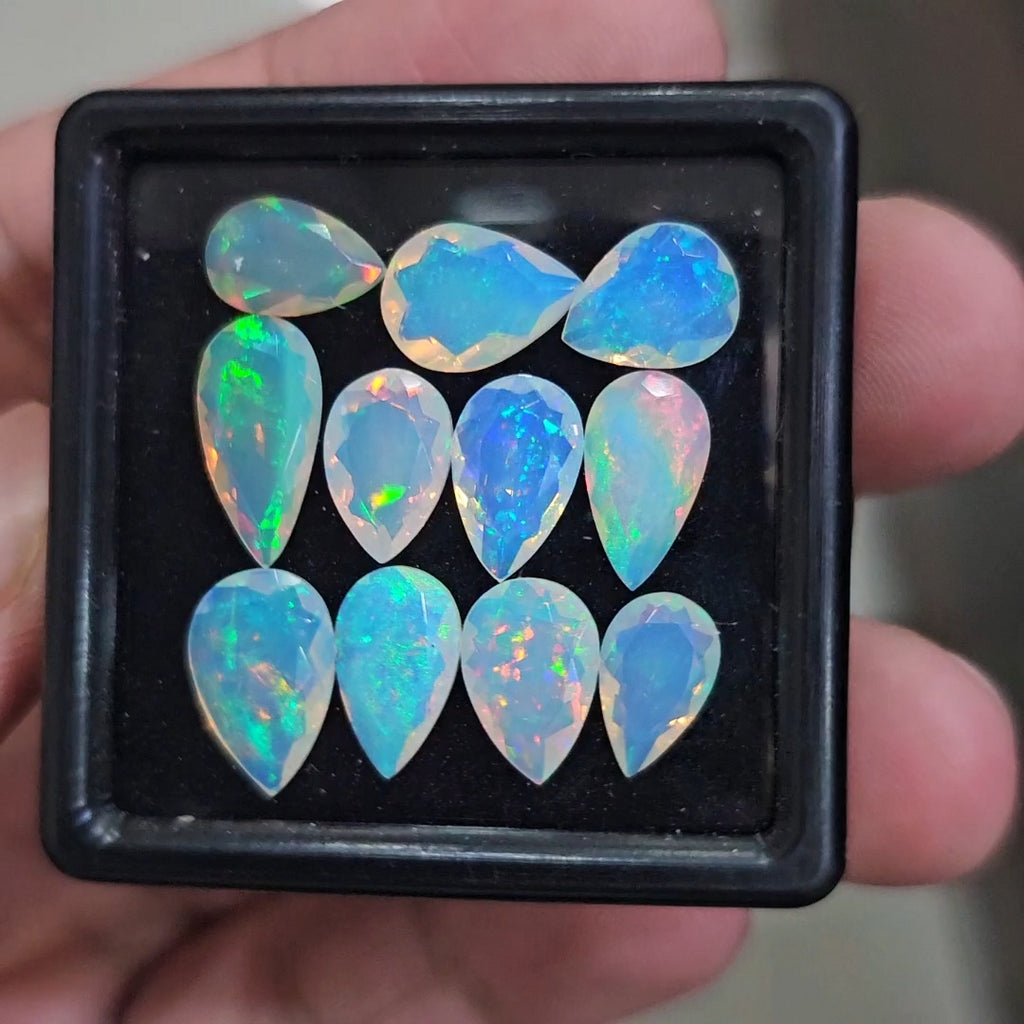 11 Pcs Natural Ethiopian Opal Faceted | Pear | 10-12mm| With Box