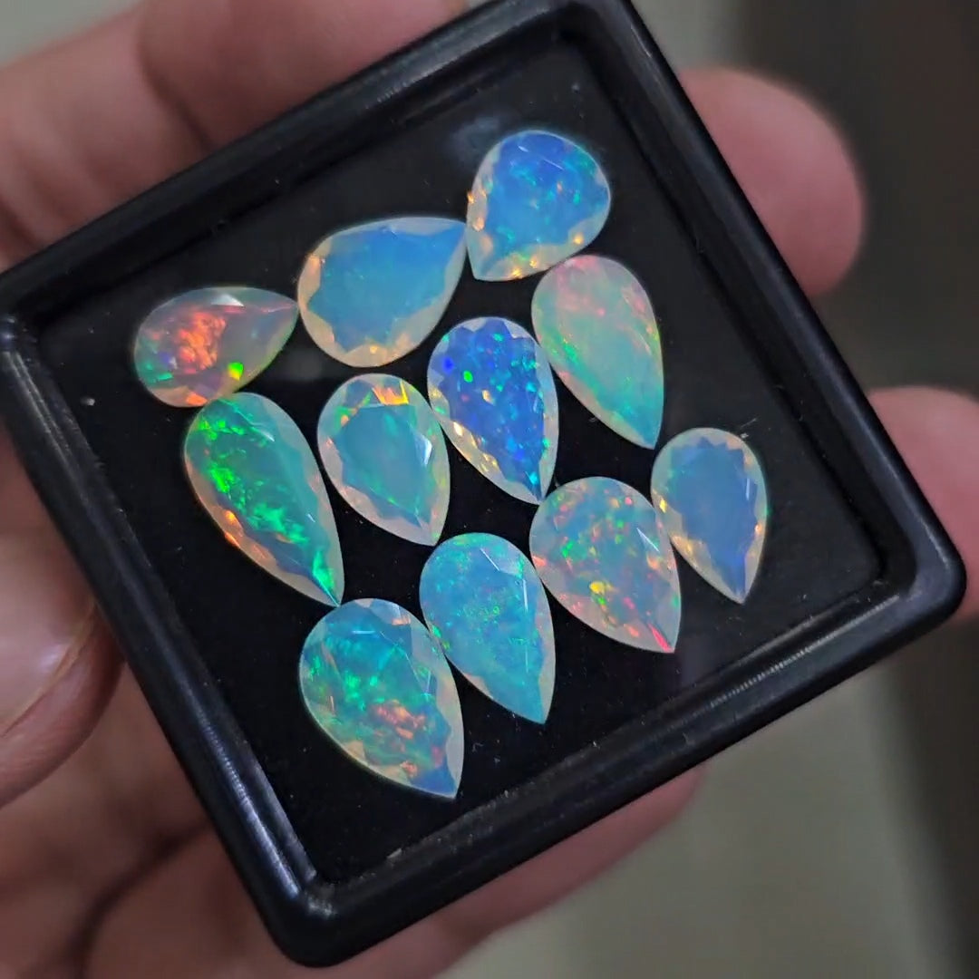 11 Pcs Natural Ethiopian Opal Faceted | Pear | 10-12mm| With Box