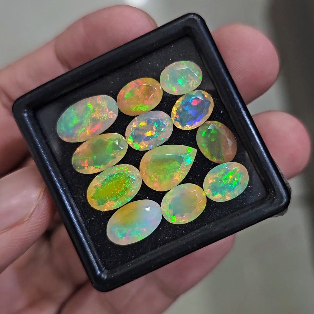 12 Pcs Natural Ethiopian Opal Faceted | Oval & Pear | 8-13mm| With Box