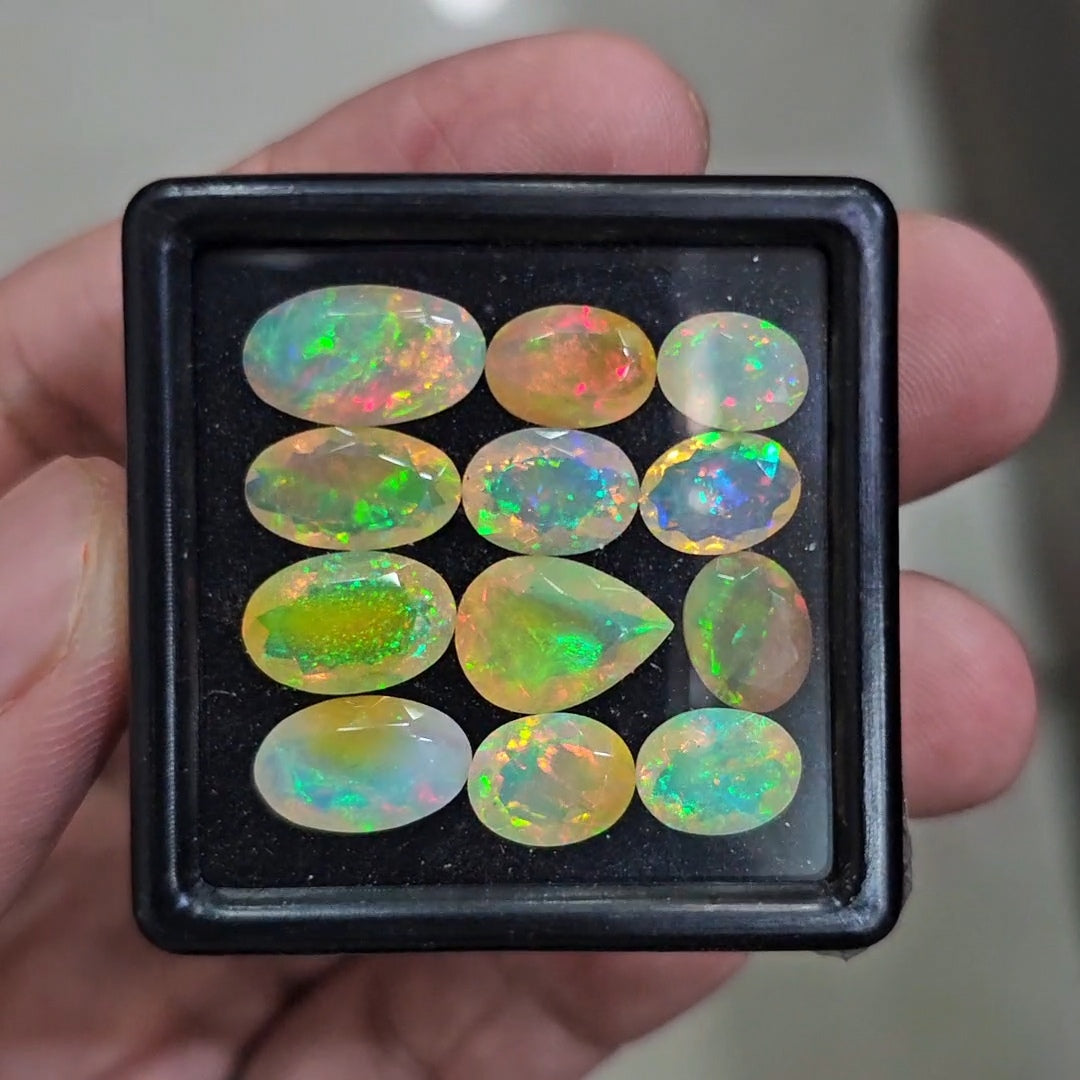 12 Pcs Natural Ethiopian Opal Faceted | Oval & Pear | 8-13mm| With Box