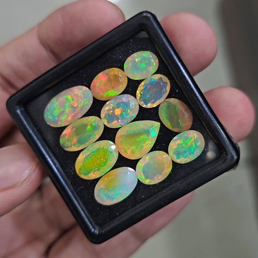 12 Pcs Natural Ethiopian Opal Faceted | Oval & Pear | 8-13mm| With Box