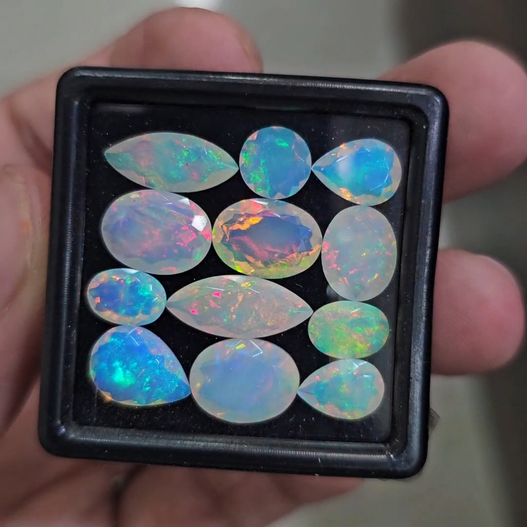 12 Pcs Natural Ethiopian Opal Faceted | Mix  | 8-16mm| With Box