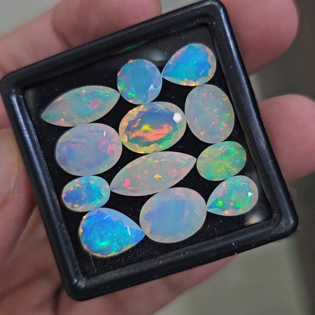 12 Pcs Natural Ethiopian Opal Faceted | Mix  | 8-16mm| With Box