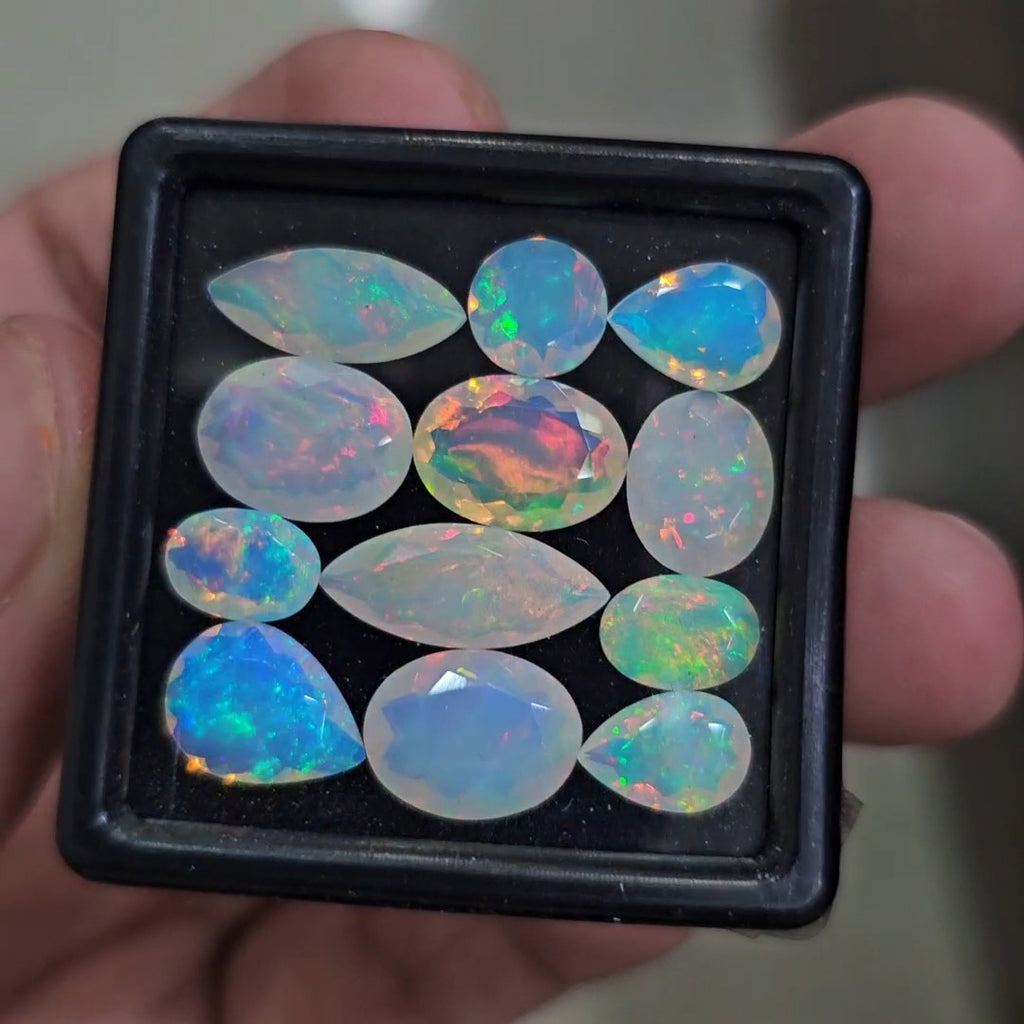 12 Pcs Natural Ethiopian Opal Faceted | Mix  | 8-16mm| With Box