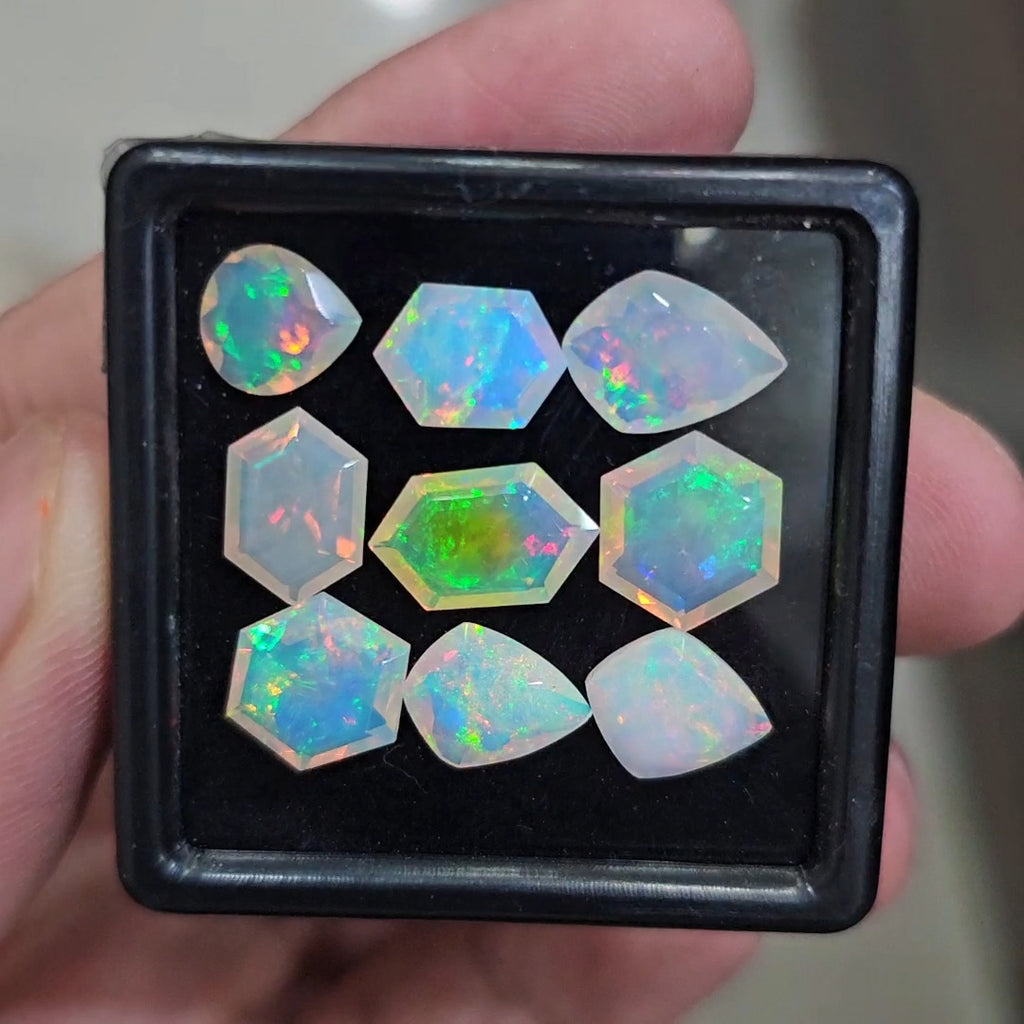9 Pcs Natural Ethiopian Opal Faceted | Fancy | 8-13mm| With Box