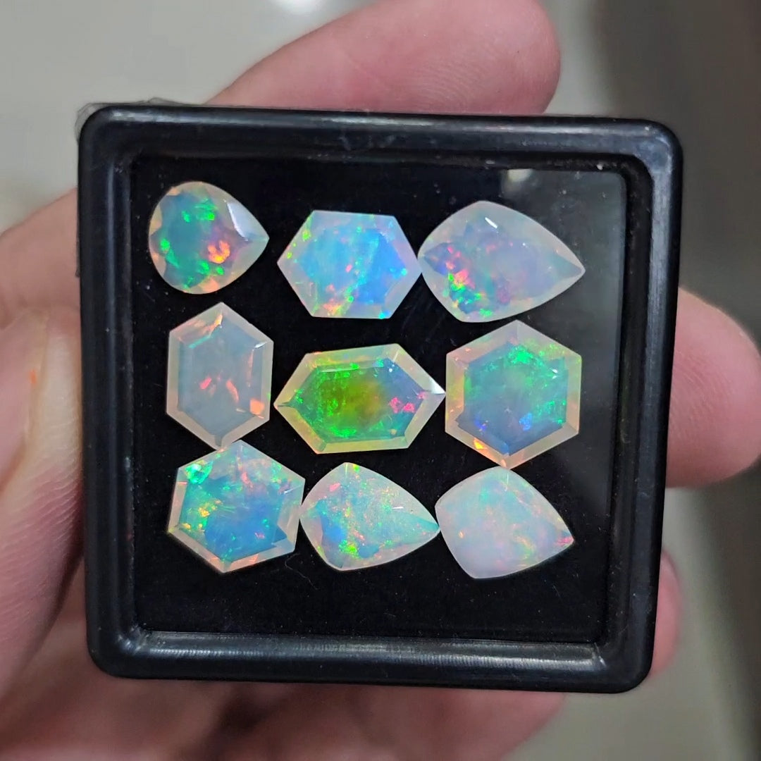 9 Pcs Natural Ethiopian Opal Faceted | Fancy | 8-13mm| With Box