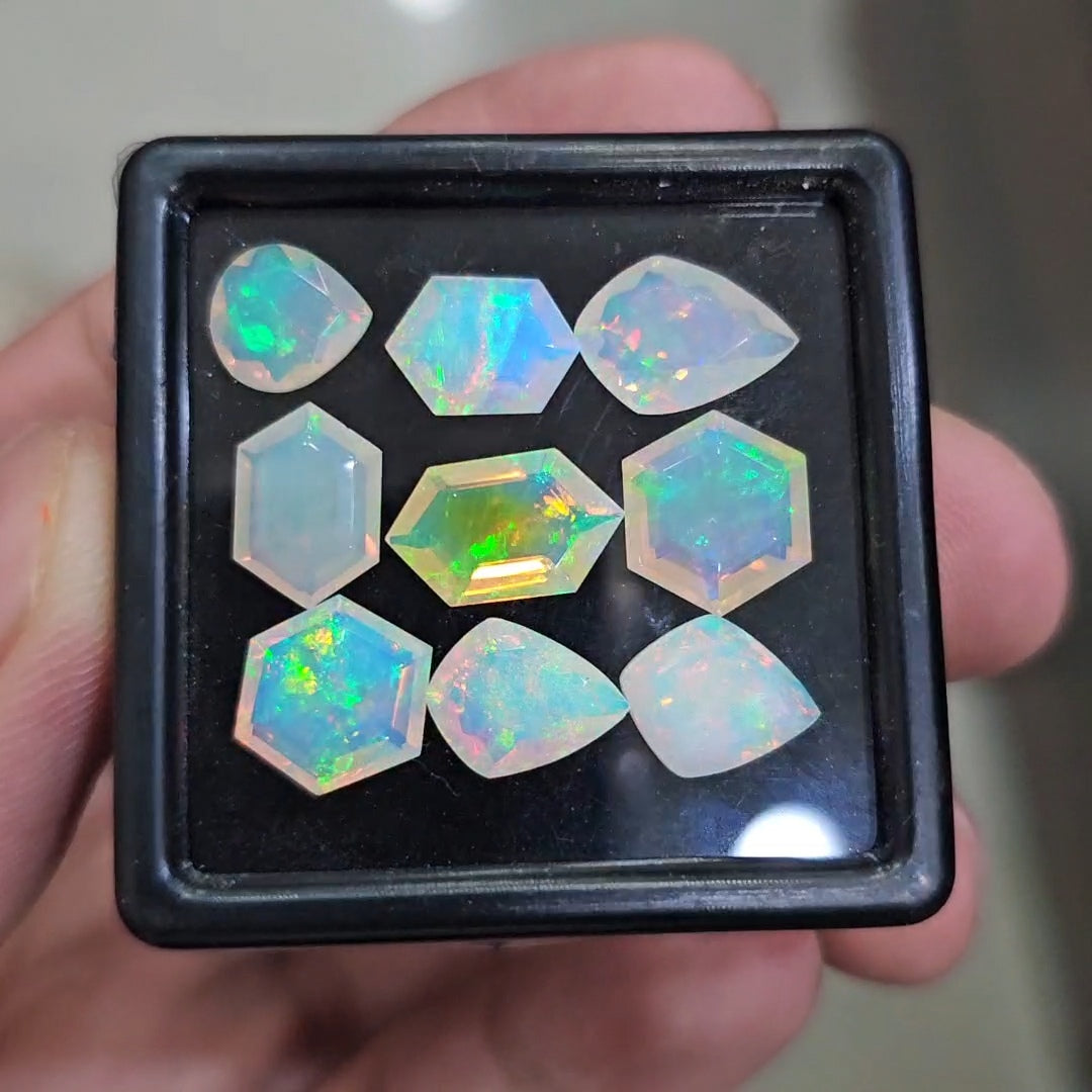 9 Pcs Natural Ethiopian Opal Faceted | Fancy | 8-13mm| With Box
