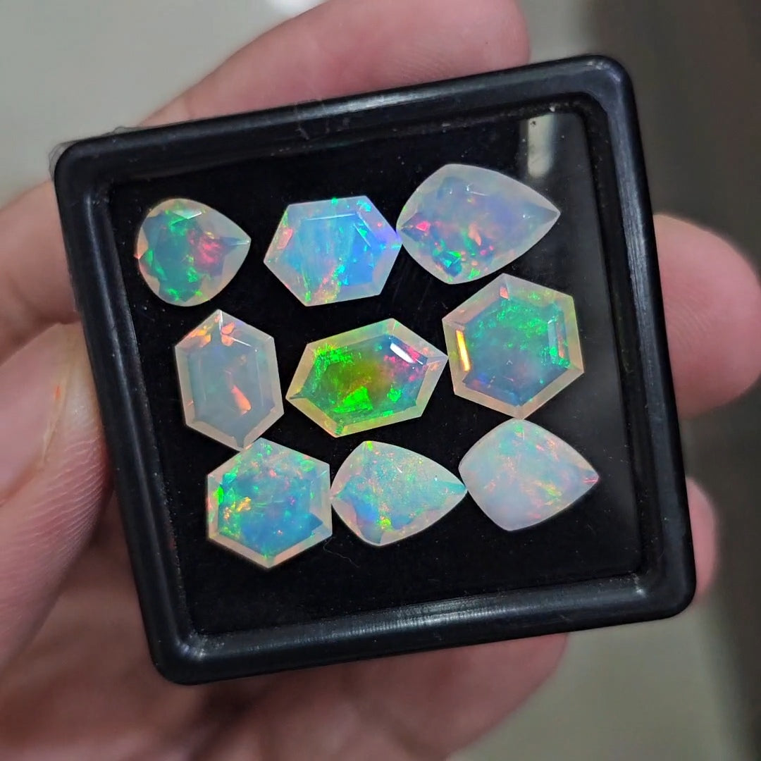 9 Pcs Natural Ethiopian Opal Faceted | Fancy | 8-13mm| With Box