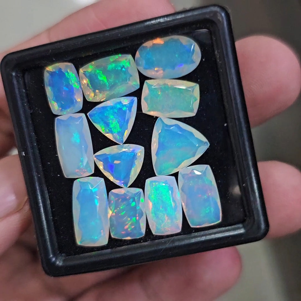 12 Pcs Natural Ethiopian Opal Faceted | Mix | 7-13mm| With Box