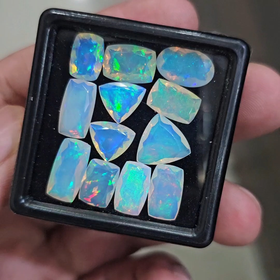 12 Pcs Natural Ethiopian Opal Faceted | Mix | 7-13mm| With Box
