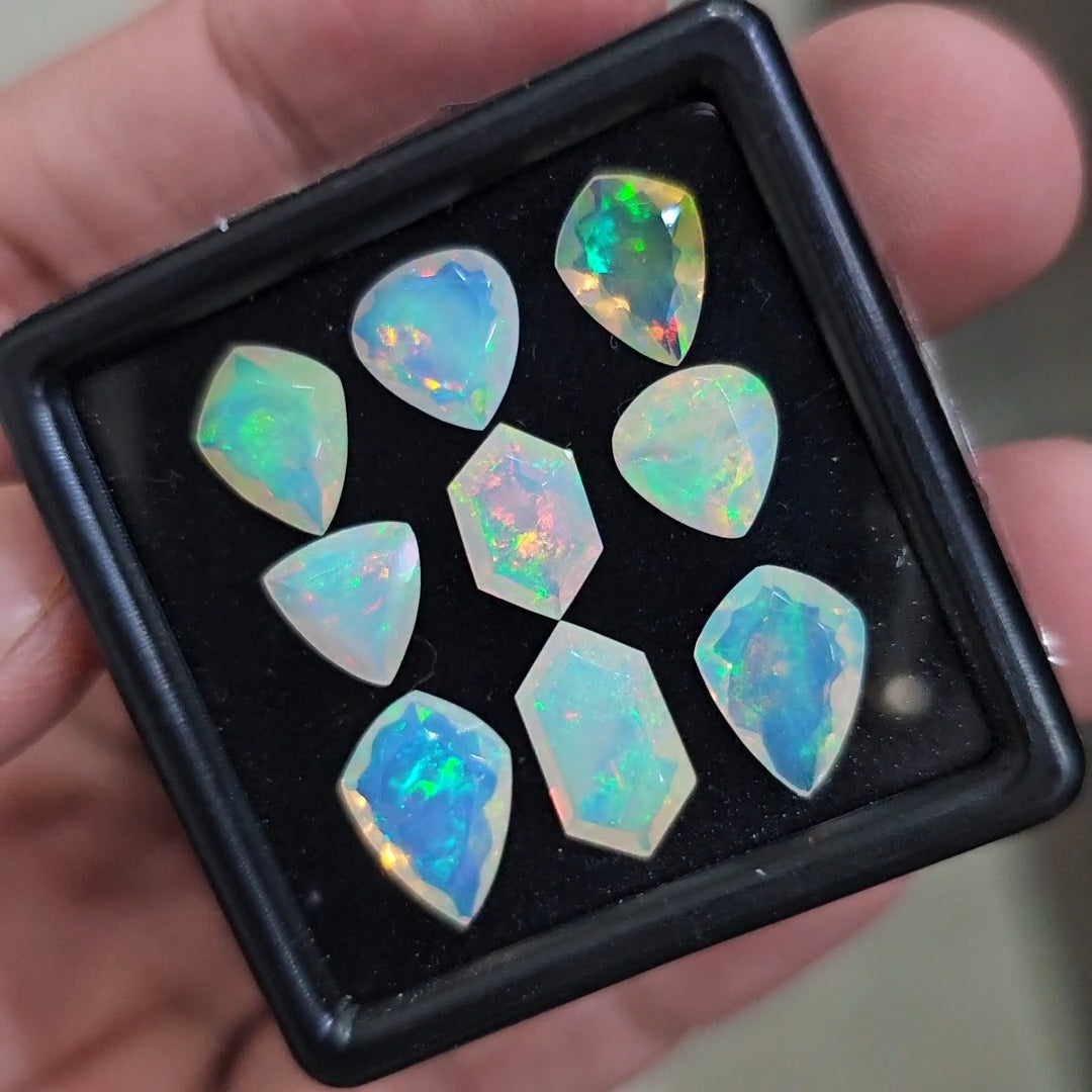 9 Pcs Natural Ethiopian Opal Faceted | Fancy | 7-12mm| With Box