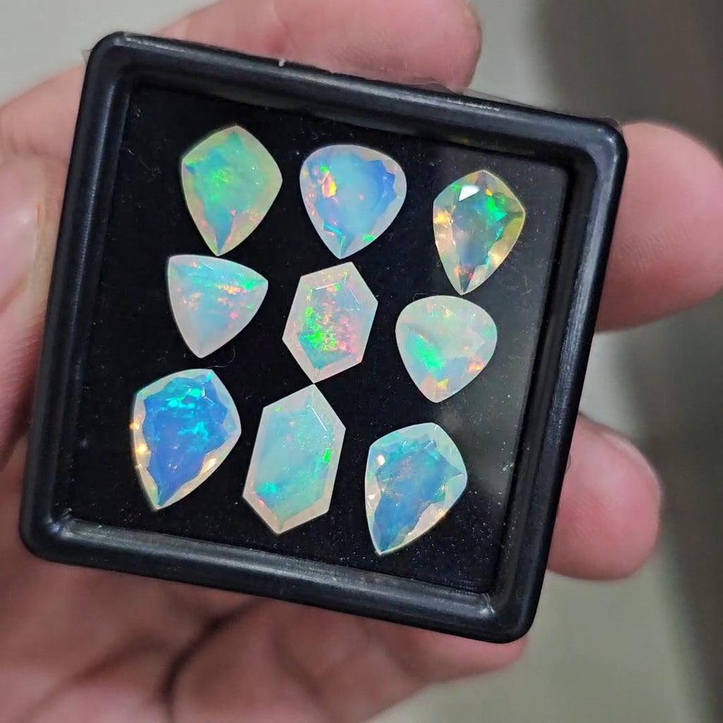 9 Pcs Natural Ethiopian Opal Faceted | Fancy | 7-12mm| With Box