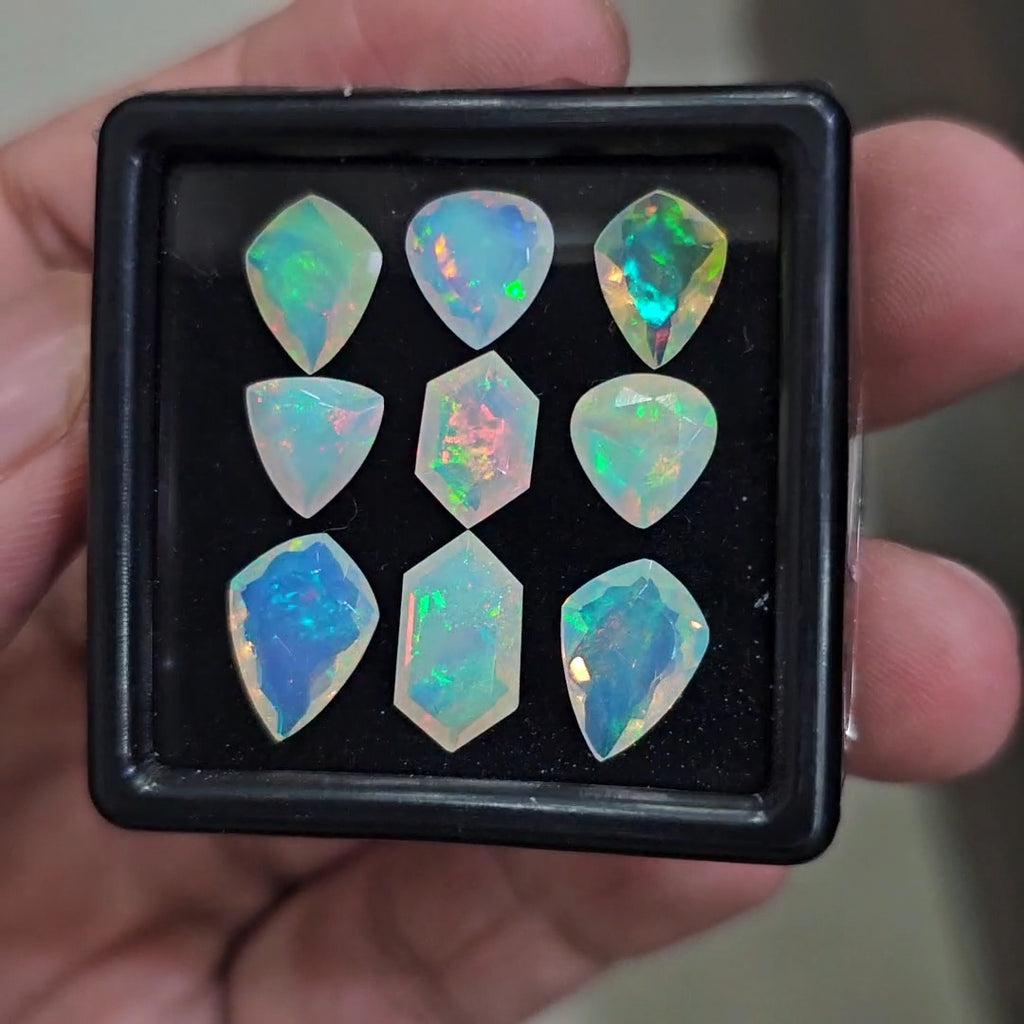 9 Pcs Natural Ethiopian Opal Faceted | Fancy | 7-12mm| With Box