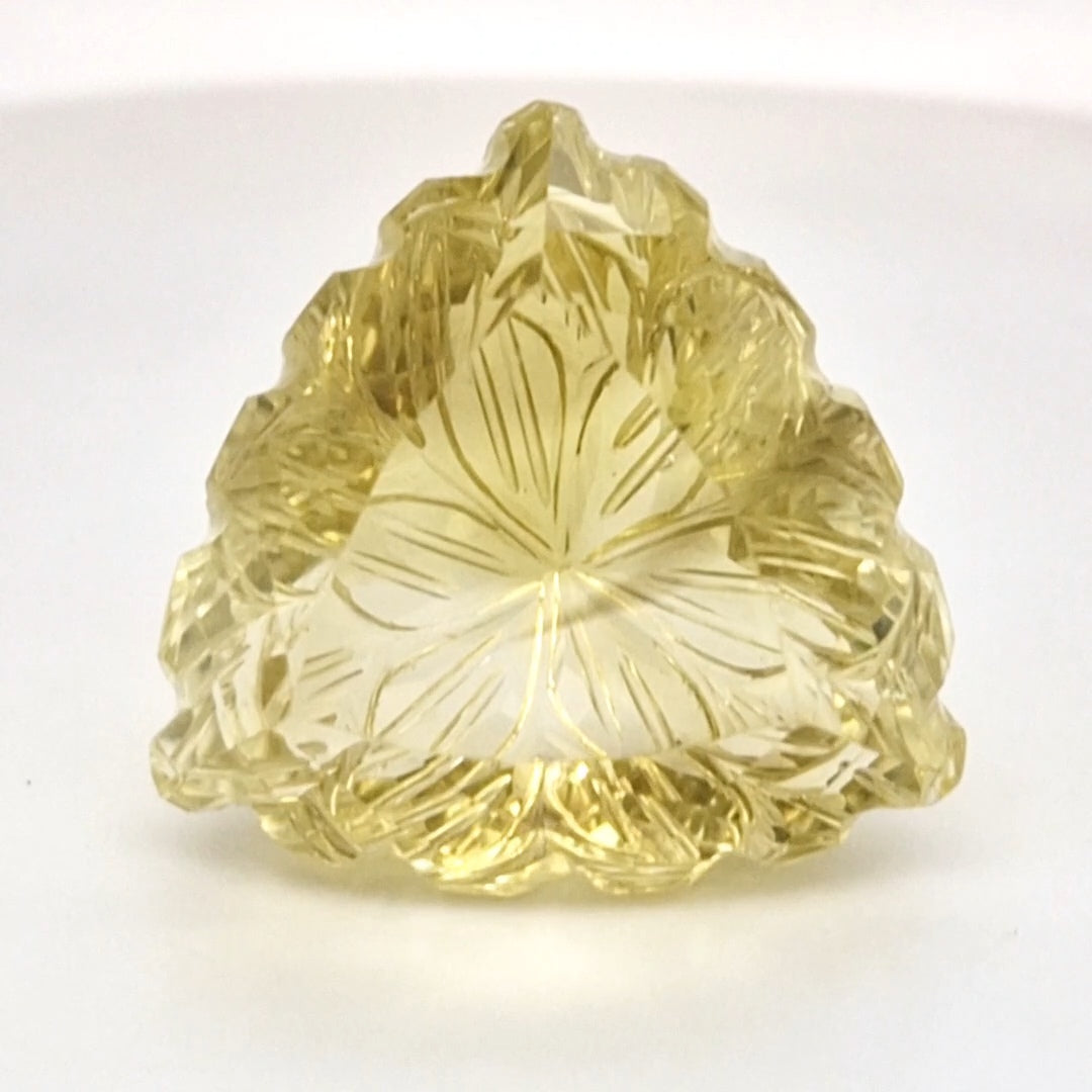 Natural Lemon Quartz Carved  | Trillion  | Size: 26mm
