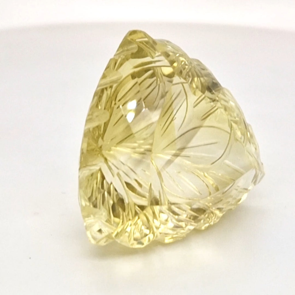 Natural Lemon Quartz Carved  | Trillion  | Size: 26mm
