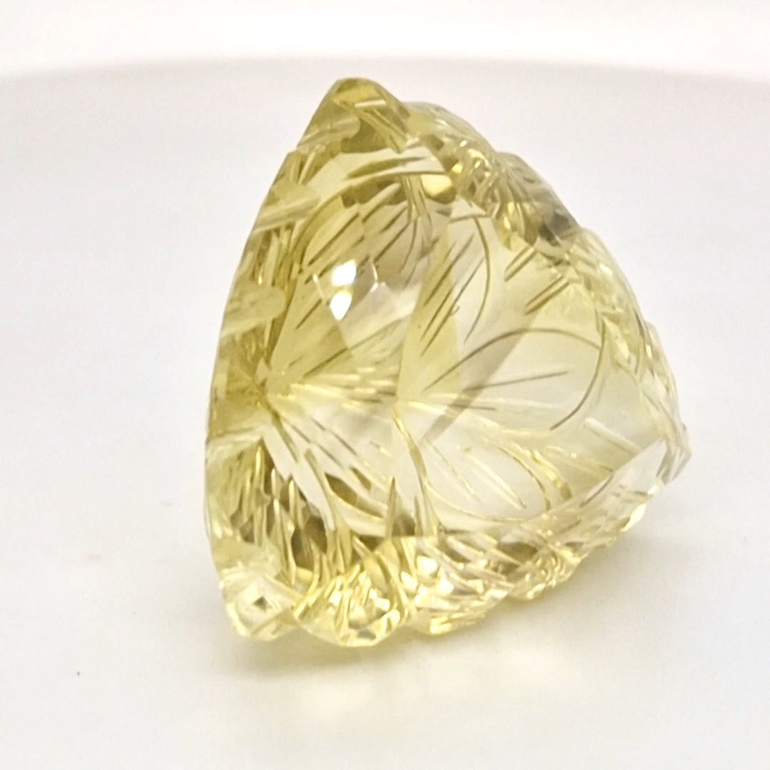 Natural Lemon Quartz Carved  | Trillion  | Size: 26mm