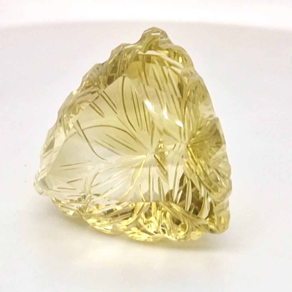 Natural Lemon Quartz Carved  | Trillion  | Size: 26mm