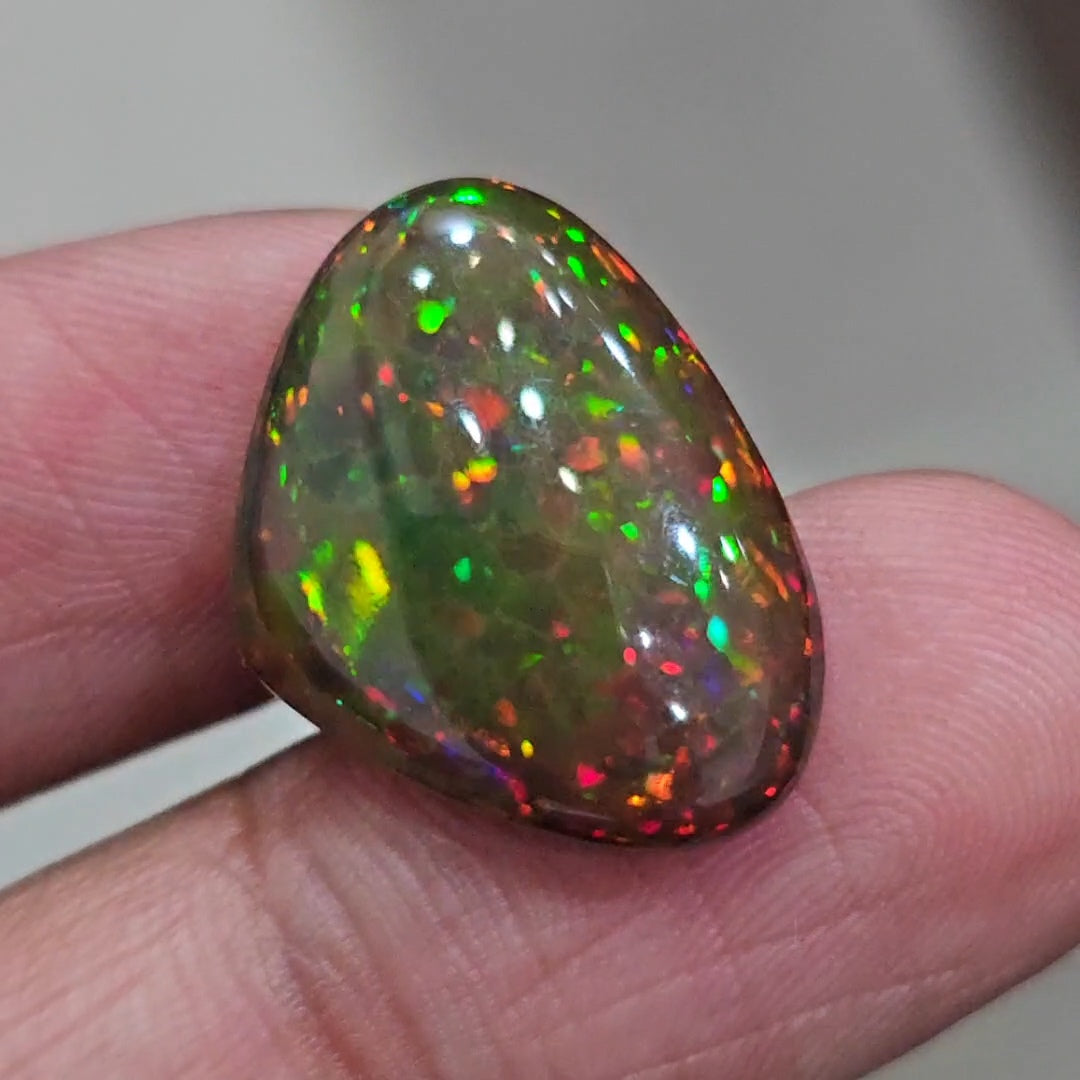 10.1Cts Natural Ethiopian Black Opal Cabochon | Teardrop | 22x16mm | Smoked