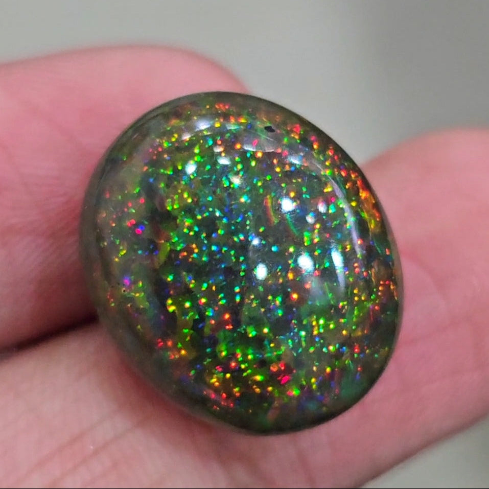 18.7Cts Natural Ethiopian Black Opal Cabochon | Oval | 20x17mm | Smoked