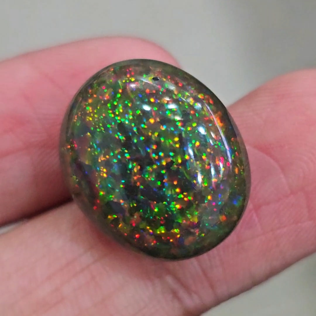 18.7Cts Natural Ethiopian Black Opal Cabochon | Oval | 20x17mm | Smoked