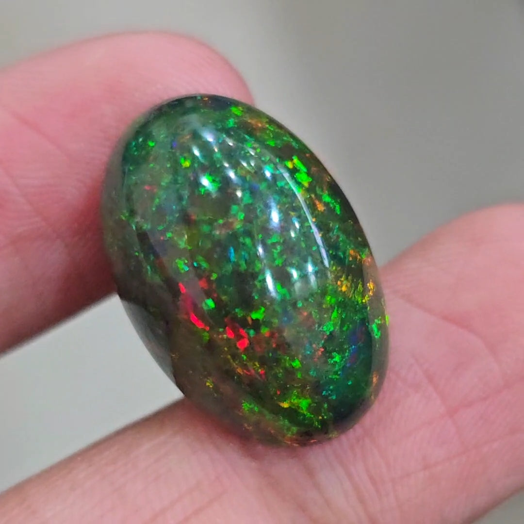 16.5Cts Natural Ethiopian Black Opal Cabochon | Oval | 23x15mm | Smoked