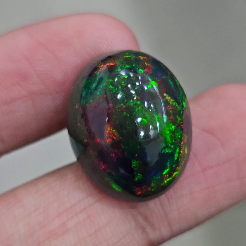 22.3Cts Natural Ethiopian Black Opal Cabochon | Oval | 22x18mm | Smoked