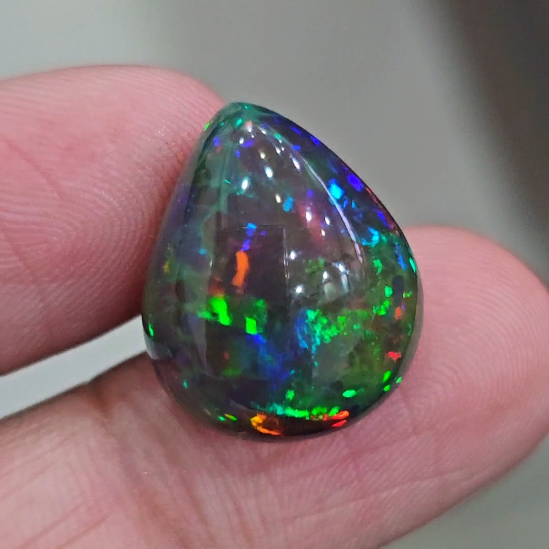 14.2Cts Natural Ethiopian Black Opal Cabochon | Pear | 19x16mm | Smoked