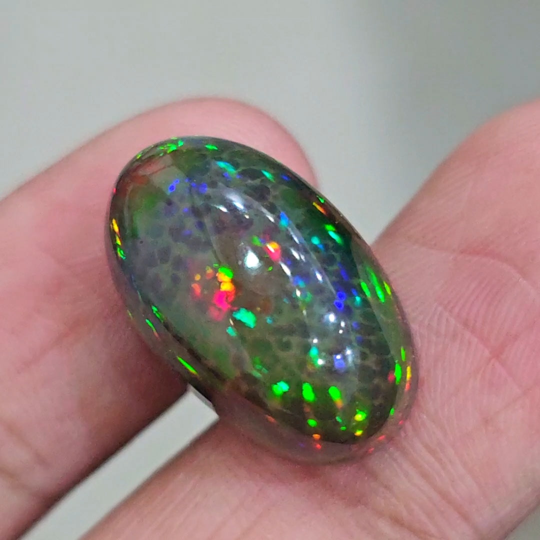14.4Cts Natural Ethiopian Black Opal Cabochon | Oval | 21x13mm | Smoked