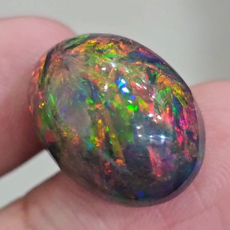 16.3Cts Natural Ethiopian Black Opal Cabochon | Oval | 19x15mm | Smoked