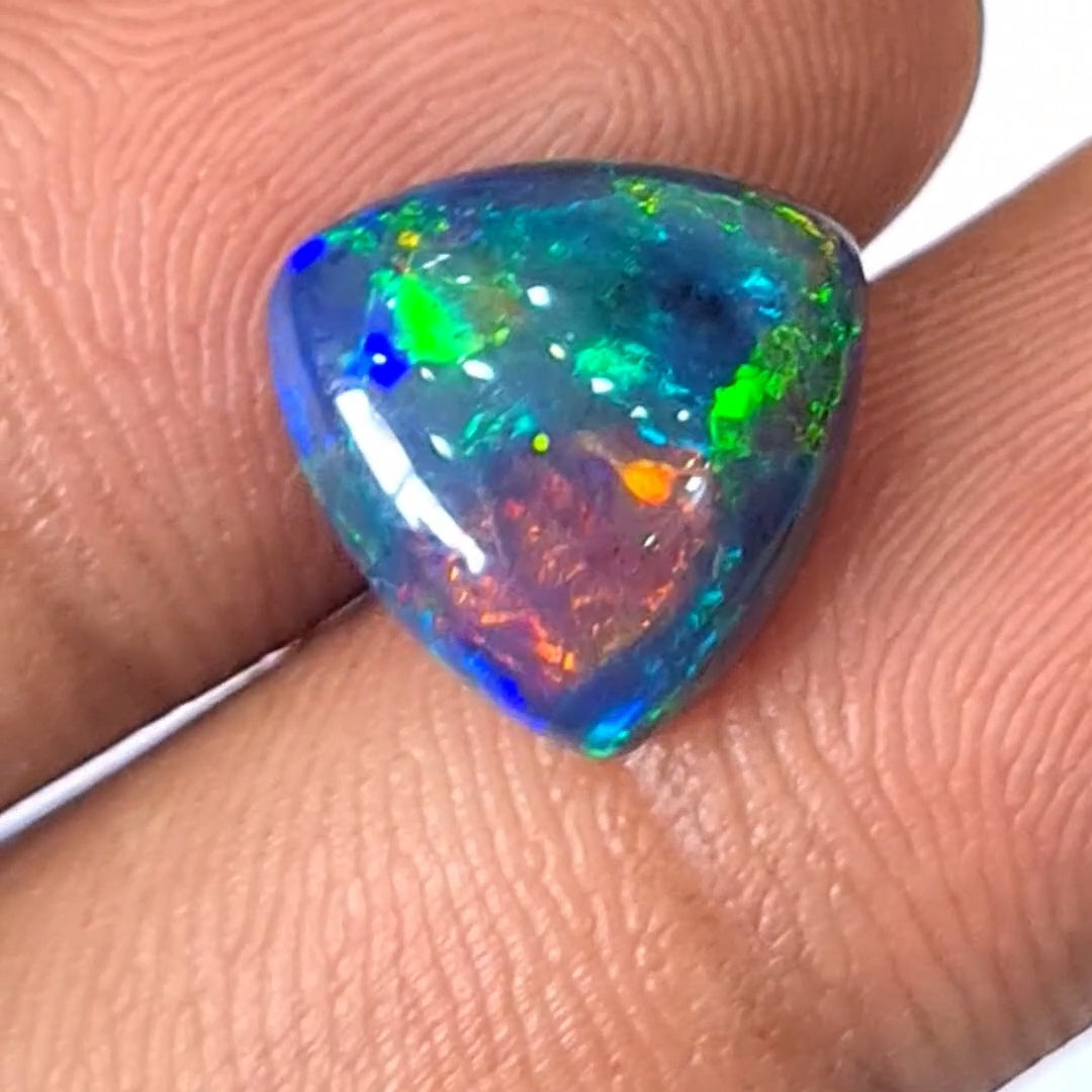 3.6Cts Natural Ethiopian Black Opal Cabochon | Trillion | 12mm | Smoked