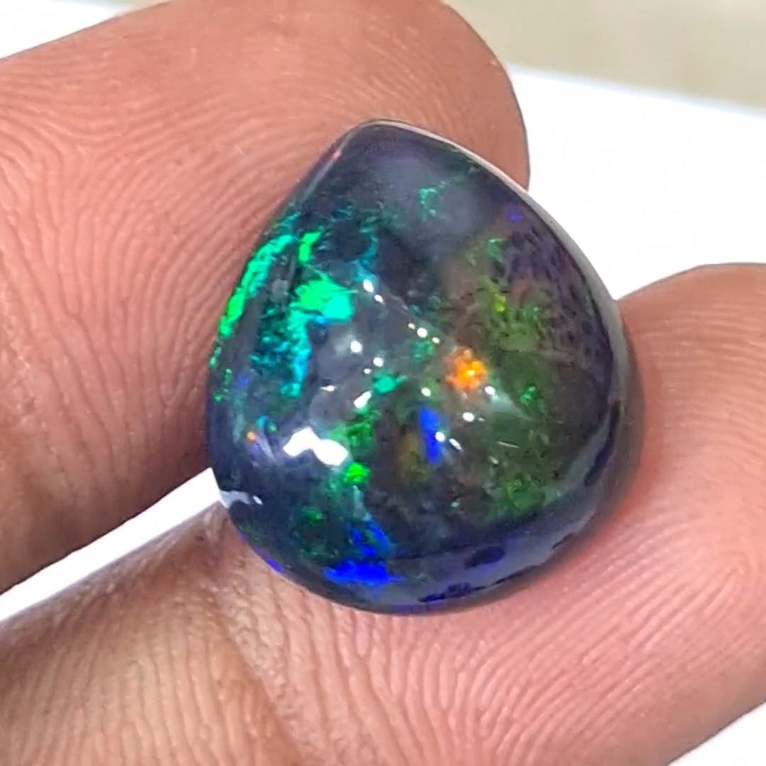 9.9Cts Natural Ethiopian Black Opal Cabochon | Pear | 17x15mm | Smoked