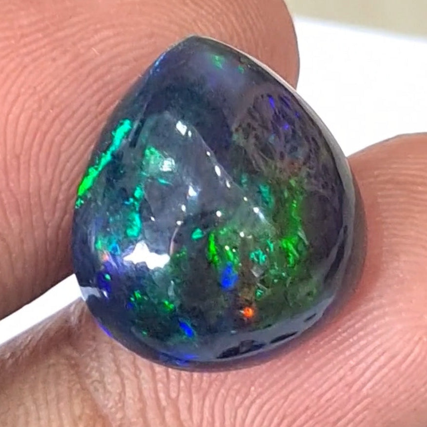 9.9Cts Natural Ethiopian Black Opal Cabochon | Pear | 17x15mm | Smoked