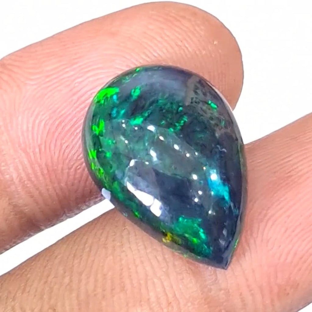 7.2Cts Natural Ethiopian Black Opal Cabochon | Pear | 20x13mm | Smoked