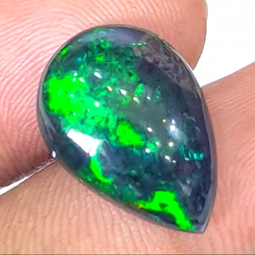 7.2Cts Natural Ethiopian Black Opal Cabochon | Pear | 20x13mm | Smoked
